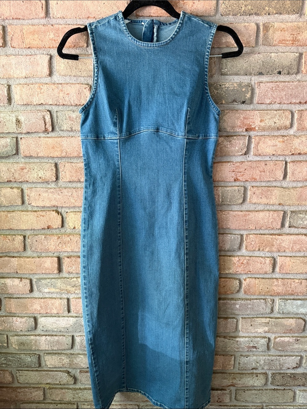Sleeveless Denim Midi Dress in Blue